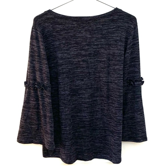 AUGUST SILK Knit 3/4 Sleeve Ruffle Knit Sweater, gray - Picture 2 of 3